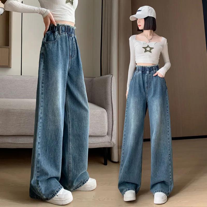 Dames lente en herfst losse hoge taille grote maten spijkerbroek retro rechte wijde pijpen broek