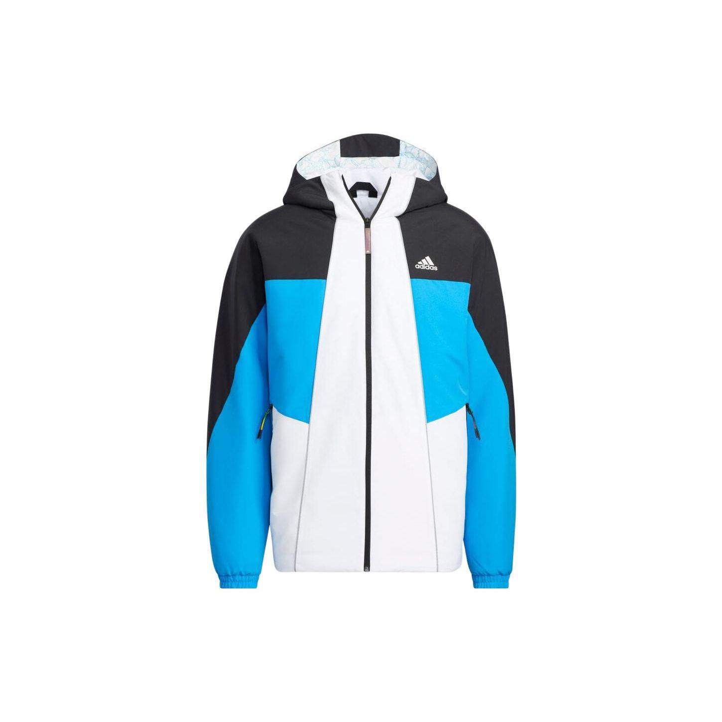 adidas Colorblock Fleece Hooded Jacket Black Blue White HC0285 L