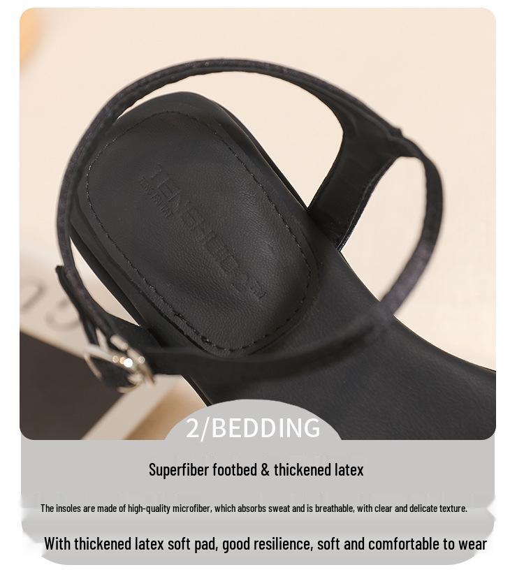 Sandály na silném podpatku ve stylu víly pro široká chodidla - Letní móda s jedním páskem a kamínky pro ženy