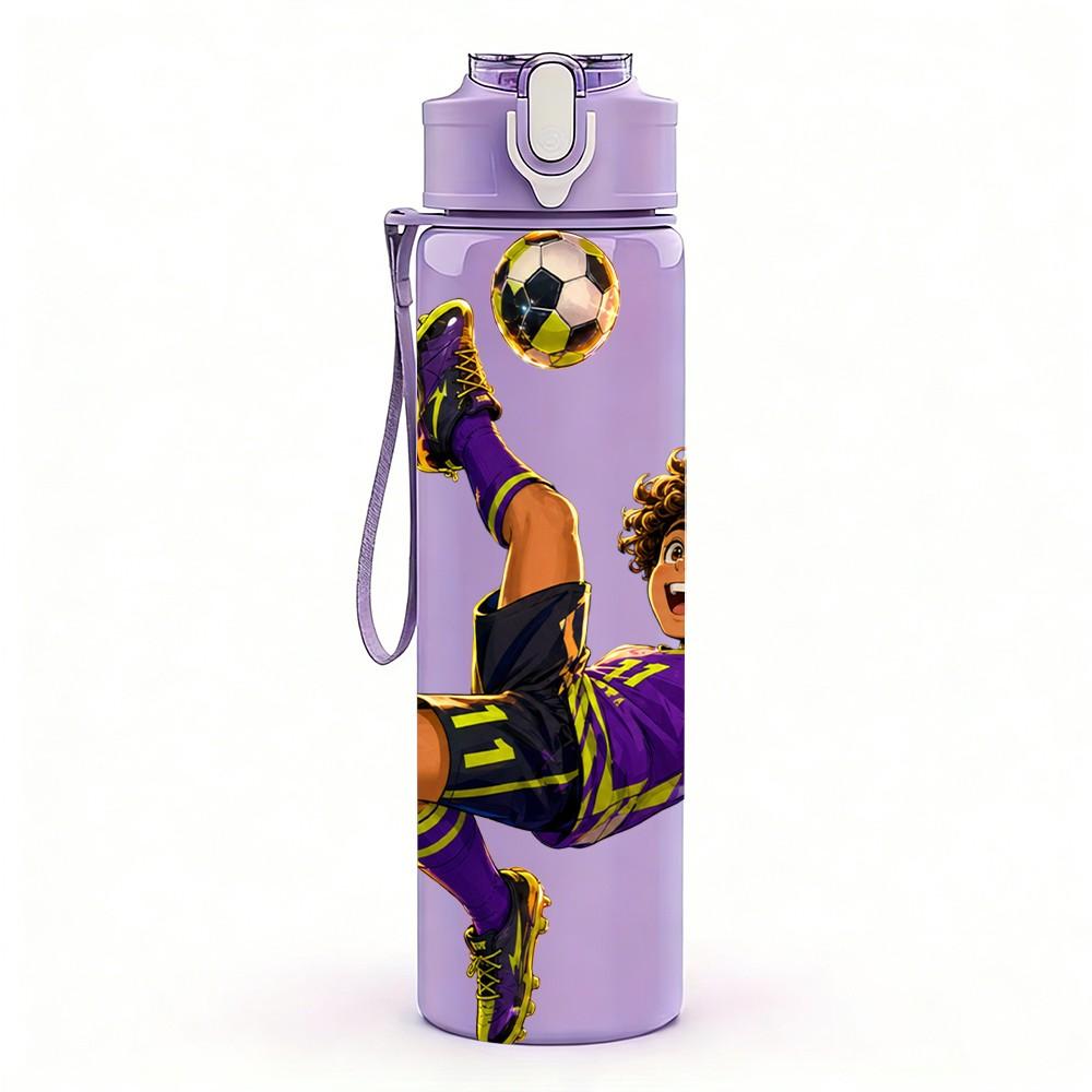 1PC Soccer Athlete Jump Kick Action 750ml Color Plastic Sports Water Bottle Leakproof Flip Straw Lid Suitable for Sports Office Home Use