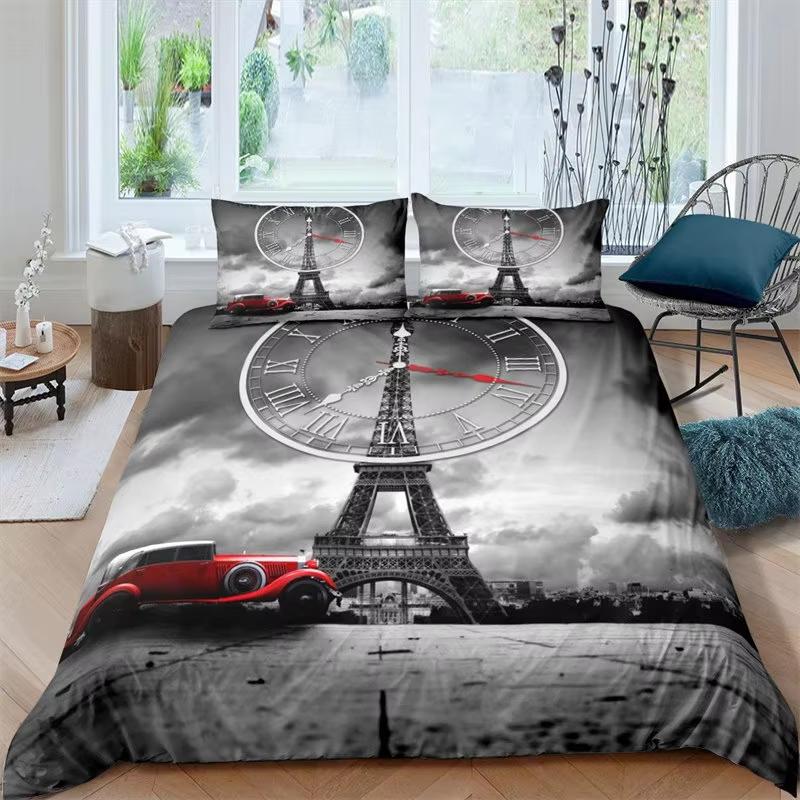 Paris Eiffel Tower Duvet Cover Romantic Theme Bedding Set Cityscape Comforter Cover For Kids Child Teen Boys Girls Bedroom Decor