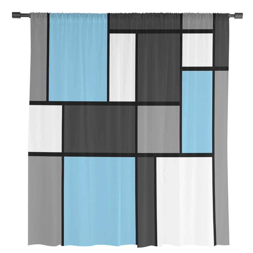 Geometrische Figuren Himmelblau Abstrakte Gardinen für Wohnzimmer Dekoration Fenster Vorhang Küche Tüll Voile Organza Vorhänge
