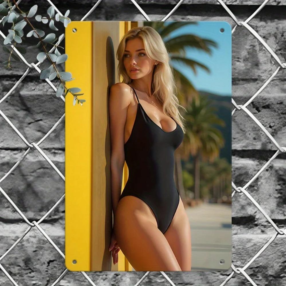 

Vintage Metal Tin Sign, Retro Black Swimsuit Wall Art Decor for Home Bar Bathroom 20x30cm