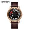 Sanda Cool Wheel Men's Skeleton Dial Leather Strap Waterproof Quartz Watch