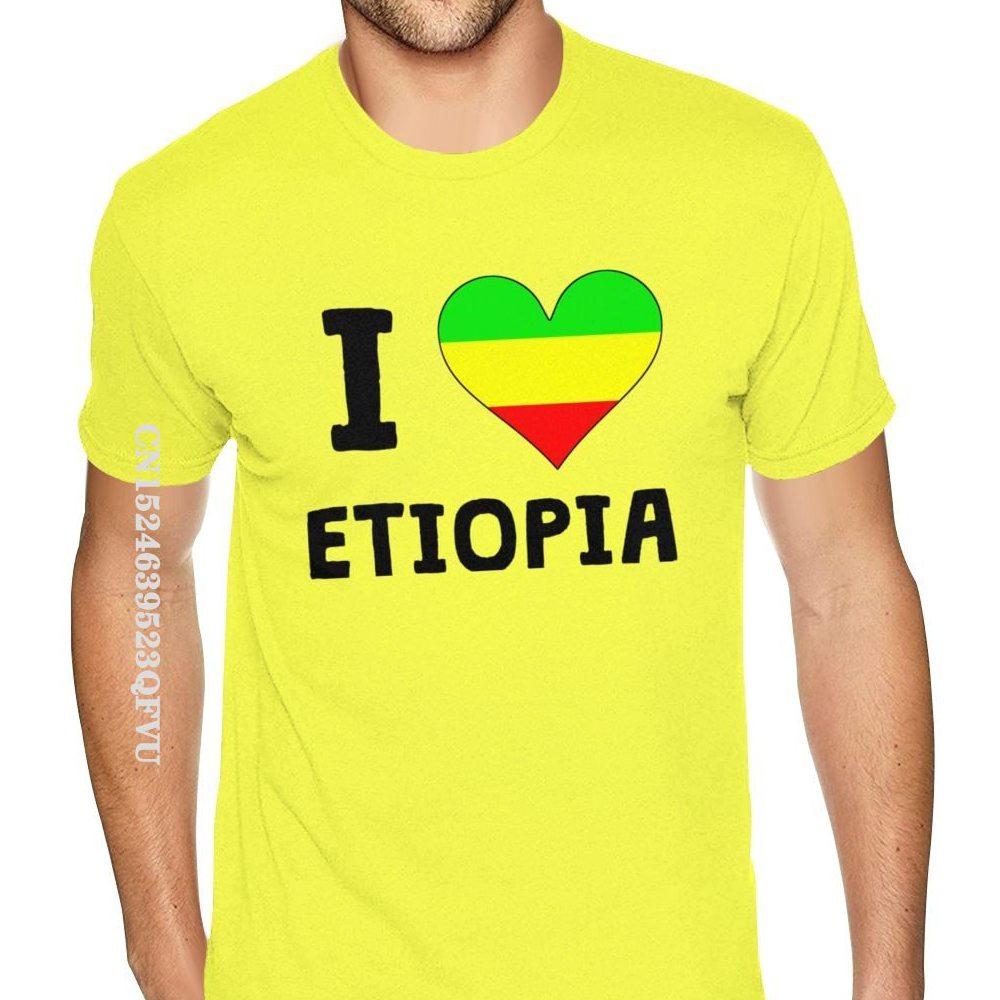 Black I Love Heart Ethiopia Flag Shirt Men Women Custom Printing Gothic Style Anime Tshirt Pure Cotton Round Neck Tee Shirt