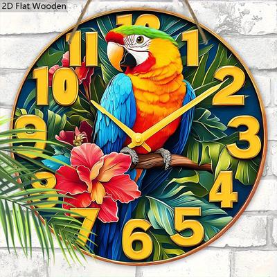 Hawaiianisches Holzschild mit Papageien-Design - Einzigartige dekorative Plakette für Zuhause, Bürodeko - Keine echte Uhr