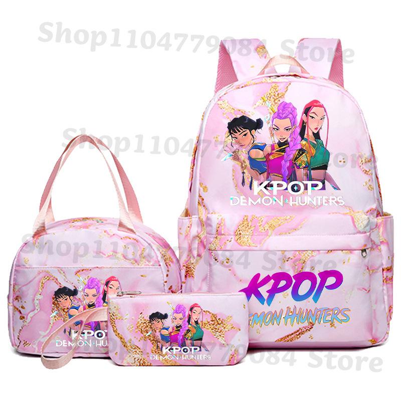 Korean Drama Demon Hunter Backpack Lunch Bag Pencil Case Set Student Animation Fashion School Bag Pencil Case Lunch Bag
