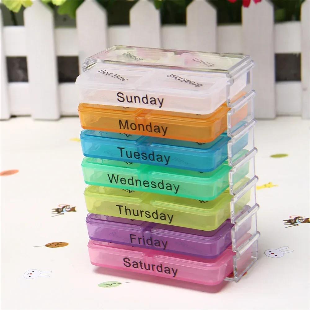 Pill Cases Box Organizer 7 Days 28 Grids 4 Times Portable Travel with Large Compartments for Vitamins Medicine Tablet Fish Oils