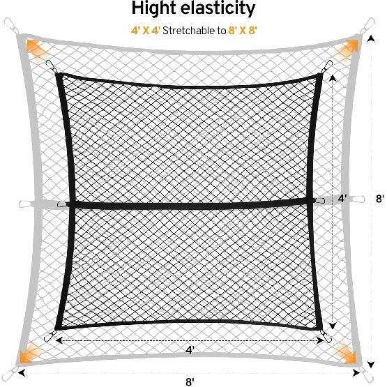Cargo Net for Pickup Truck Bed Compatible with Nissan Frontier 2Dr 4Dr SV 4X Crew Cab KingCab 2000-2026 Accessories Mesh Organizer Stretchable 4'x4'