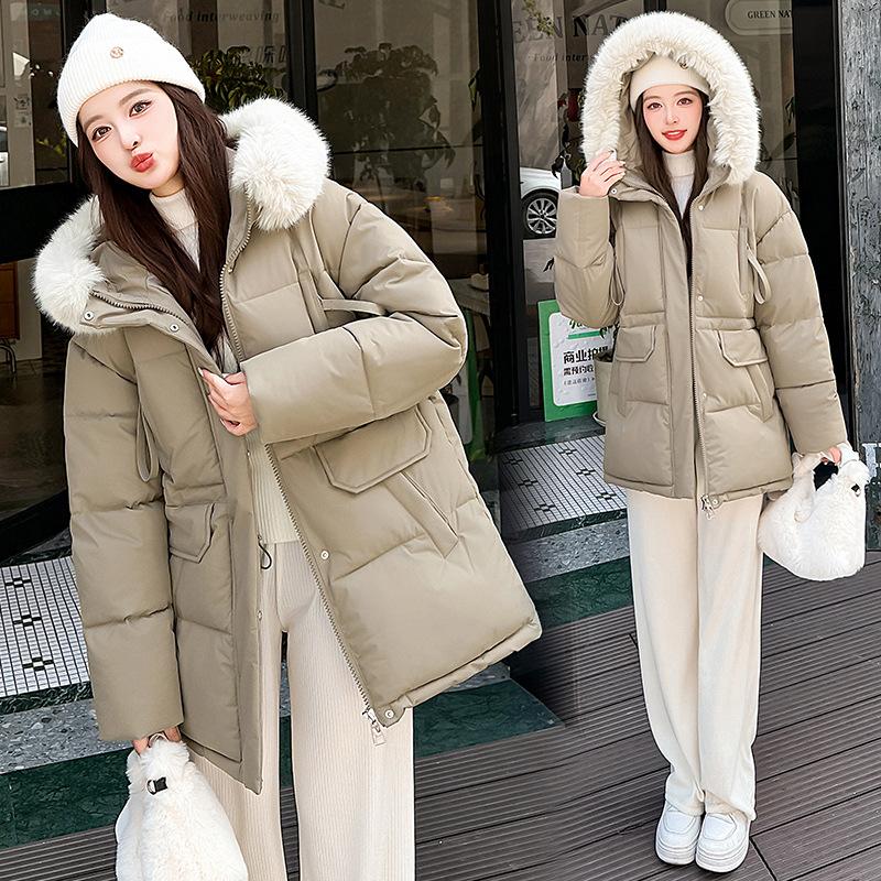 2025 down cotton-padded clothes women's medium and long large size slim-fitting large fur collar cotton-padded jacket new Korean version thickened