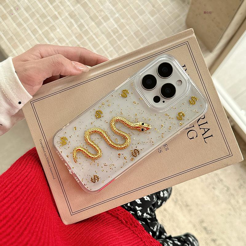 Applicable to Apple 16promax mobile phone case, Epoxy gold foil iPhone15 God of Wealth 14 Shunfeng 13 Shunshui 12 Transparent