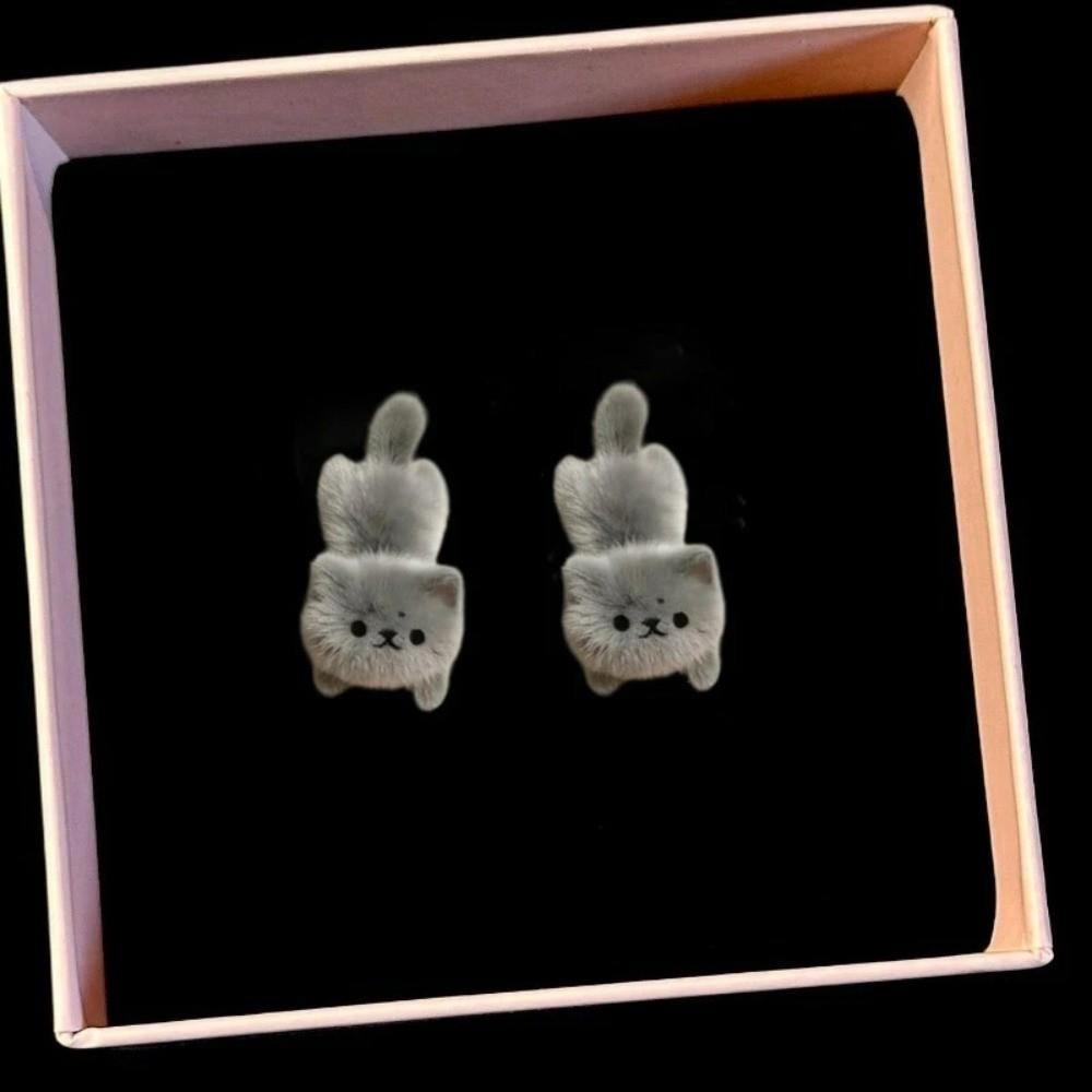 Hypoallergenic Fur-covered Earrings Flocking Resin Exquisite Y2K Animal Ear Studs Versatile Three-dimensional Plush