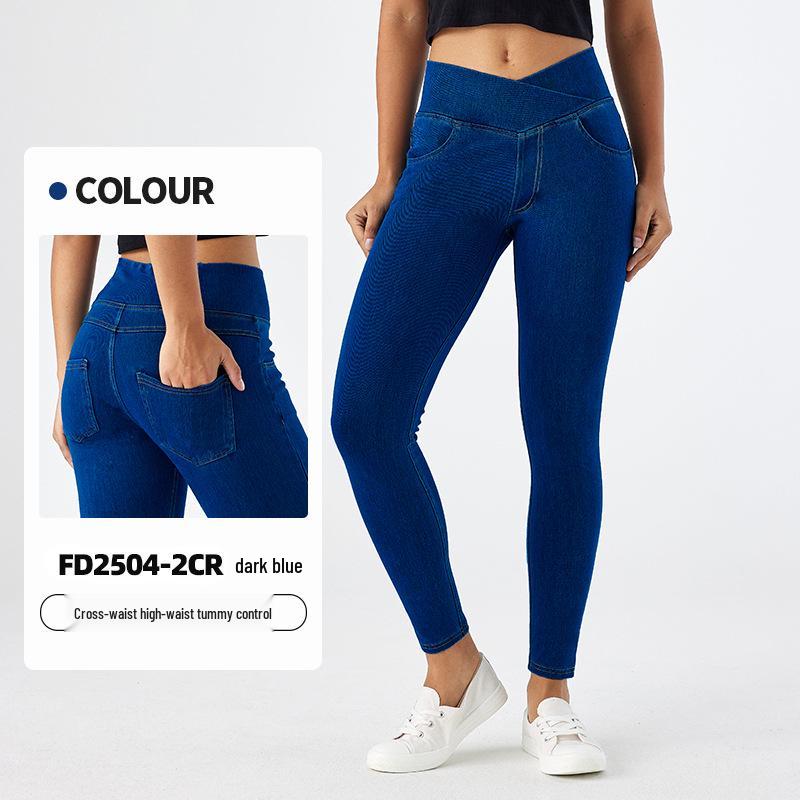 Úzké džíny s vysokým pasem: Dámské elastické, zeštíhlující kalhoty s kapsami zvedající hýždě