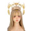 Lolita Angel Wings Gold Sun Leaves Spiked Sunburst Halo Crown Headpiece Goth Crystal Pearl Pendant Holy Crown Bride Wedding Gift