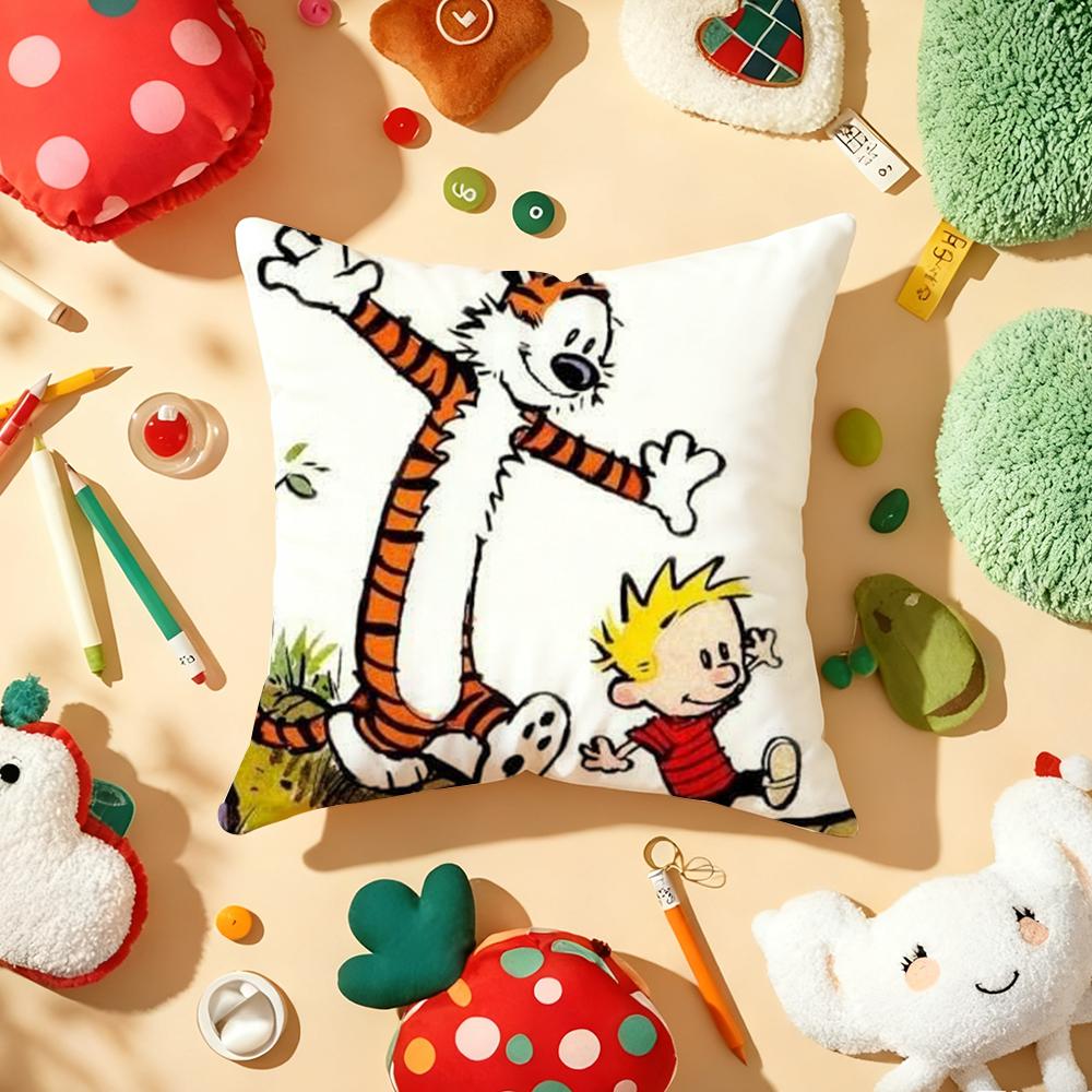 Comic C-Calvin And H-Hobbes Cushion Cover Plush Fabric Soft Double-Sided Printed Sofa Warm Winter Home Gift Pillow Cover