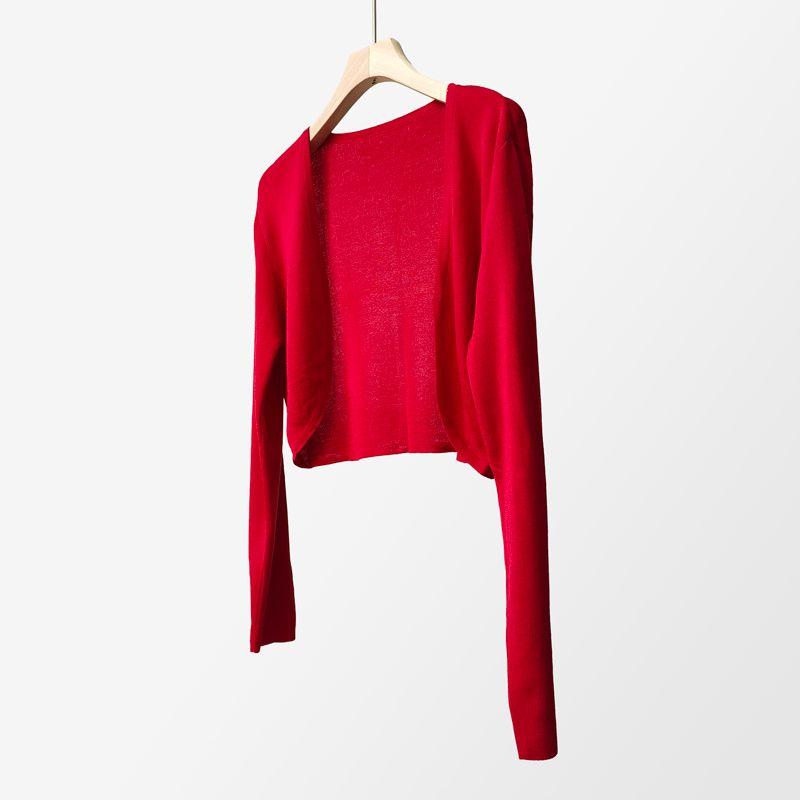 

Платье Тенсель Кардиган Тонкий Длинный Рукав Юбка на Бретелях Red(In Stock on the same day.) All yards