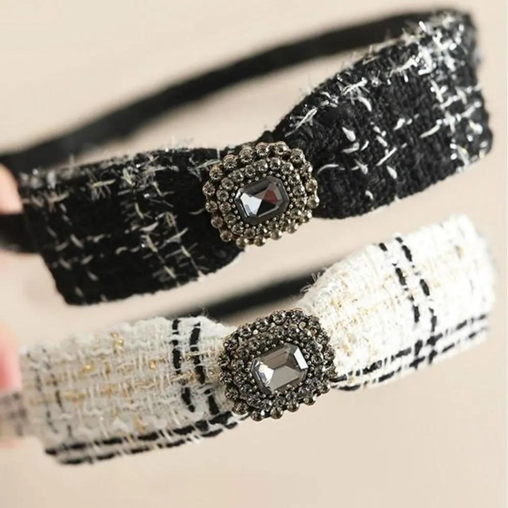 Women s Tweed Ribbon Vintage Cubic Headband 2-Color Hairband white