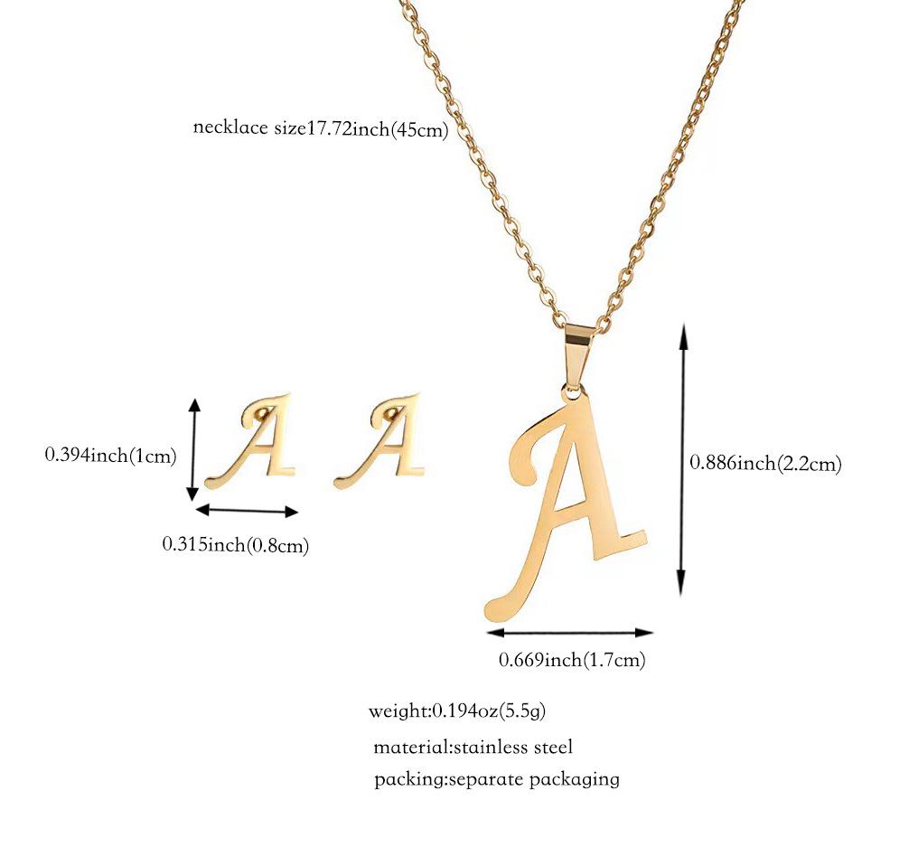 Titanium Steel Jewelry Set: Non-Fading English Letter Necklace & Earrings