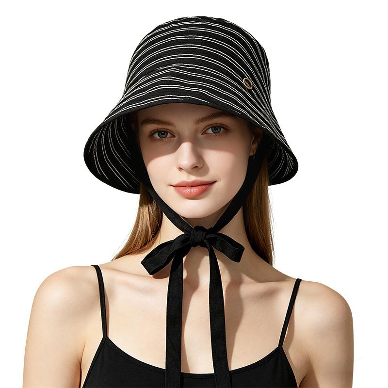 Summer Women's Bucket Hat Striped Webbing Breathable Lightweight Sun Hat Foldable Beach Cap Fashion Outdoor UV Protection