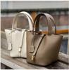 Genuine Leather Shoulder Bucket Bag Women Litchi Pattern Mini Basket Tote Soft Handbag Mommy Bride Wedding Bags with Lock