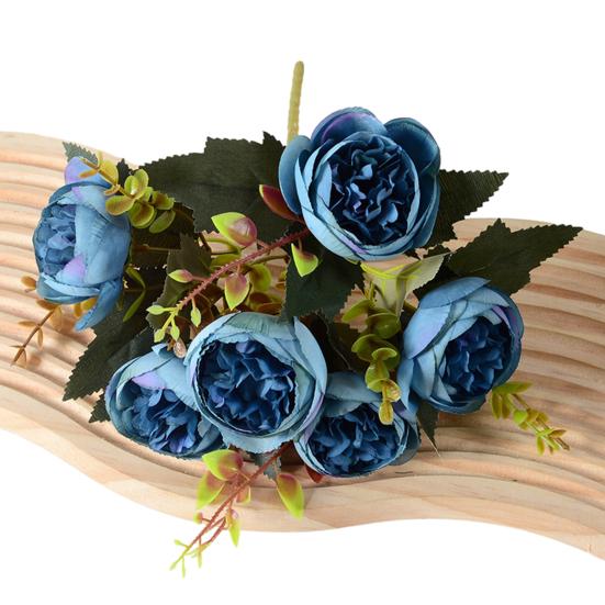 6 Heads Artificial Rose Flower Faux Silk Rose Bouquets with Leaf for Wedding Home Office Indoor Outdoor Decor