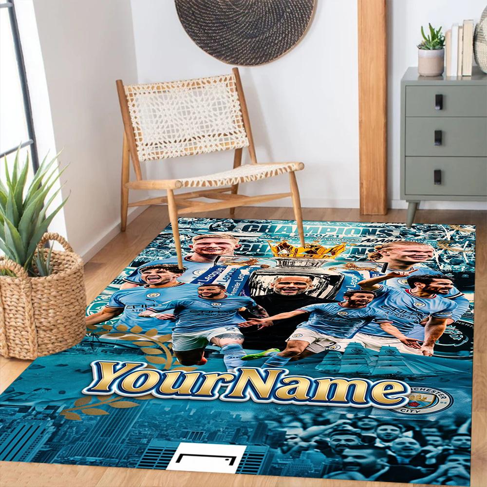 Manchester City Personalized Name Area Rug Design for Hallway Kitchen Playrooms Entryway Anti-slip Rug Office home decor