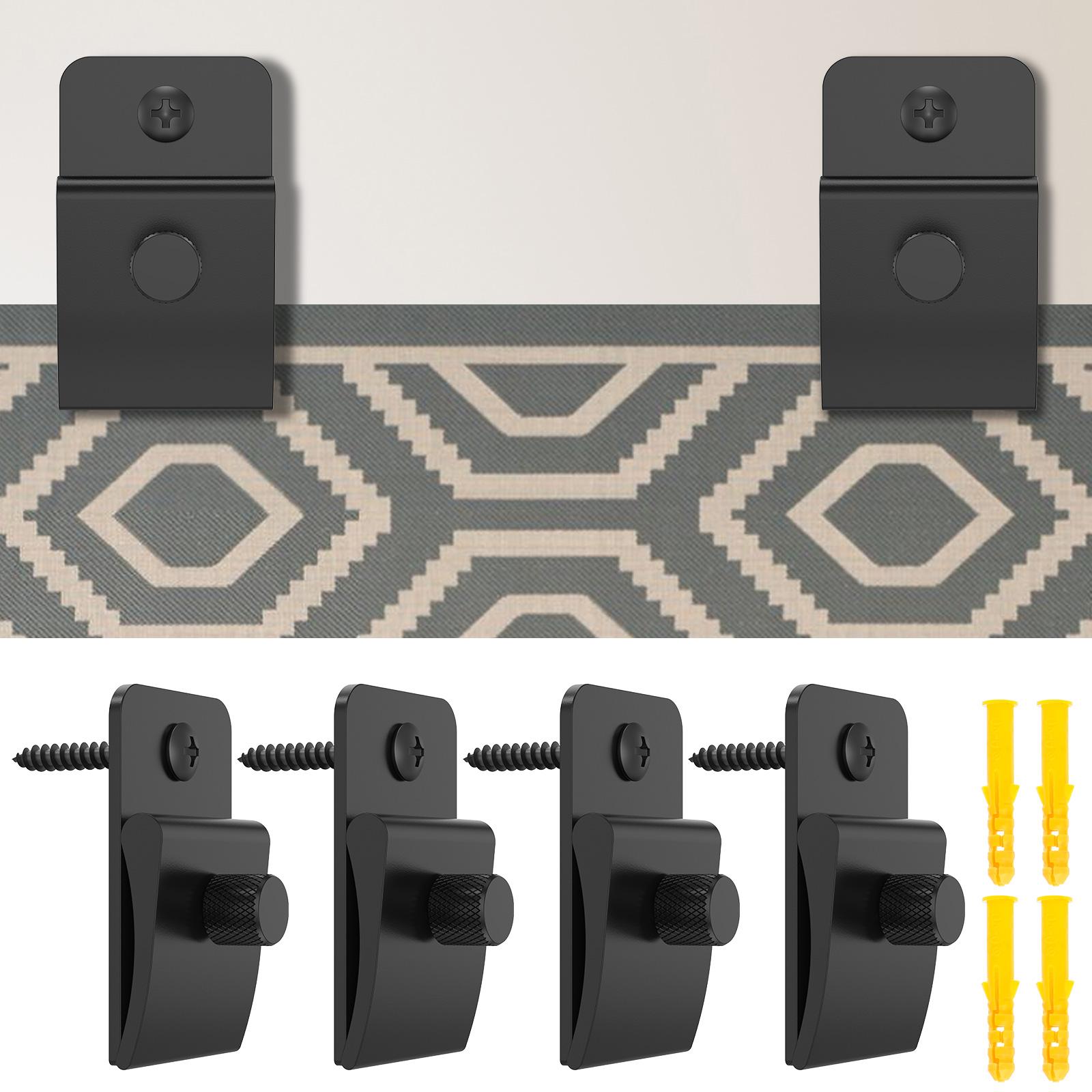 4PCS/Set Sturdy Tapestry Hangers Clamp Tapestry Wall Hanging Clamps Multipurpose Easy to Install Textile Art Decoration Hangers nero