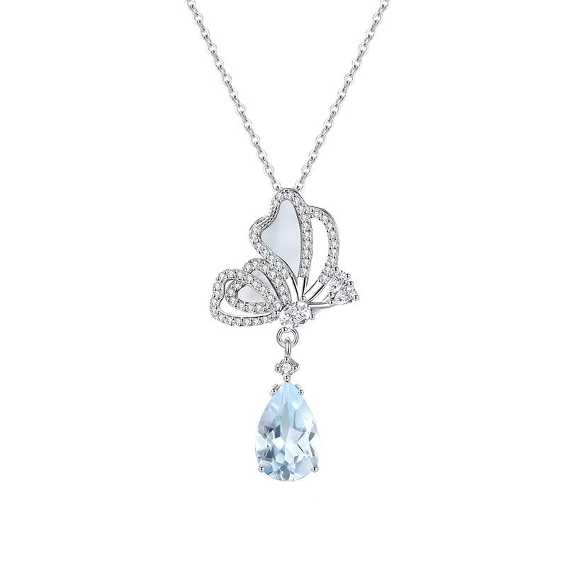 

Natural Amethyst Citrine Butterfly Necklace S925 Sterling Silver White Shell Luxury Color Gem Clavicle Chain