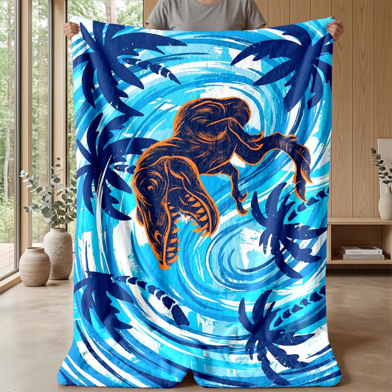 Surfing Dinosaur Wave Theme Blanket Lightweight Warm Flannel Blanket Decorative Throw Blanket for Home Decoration