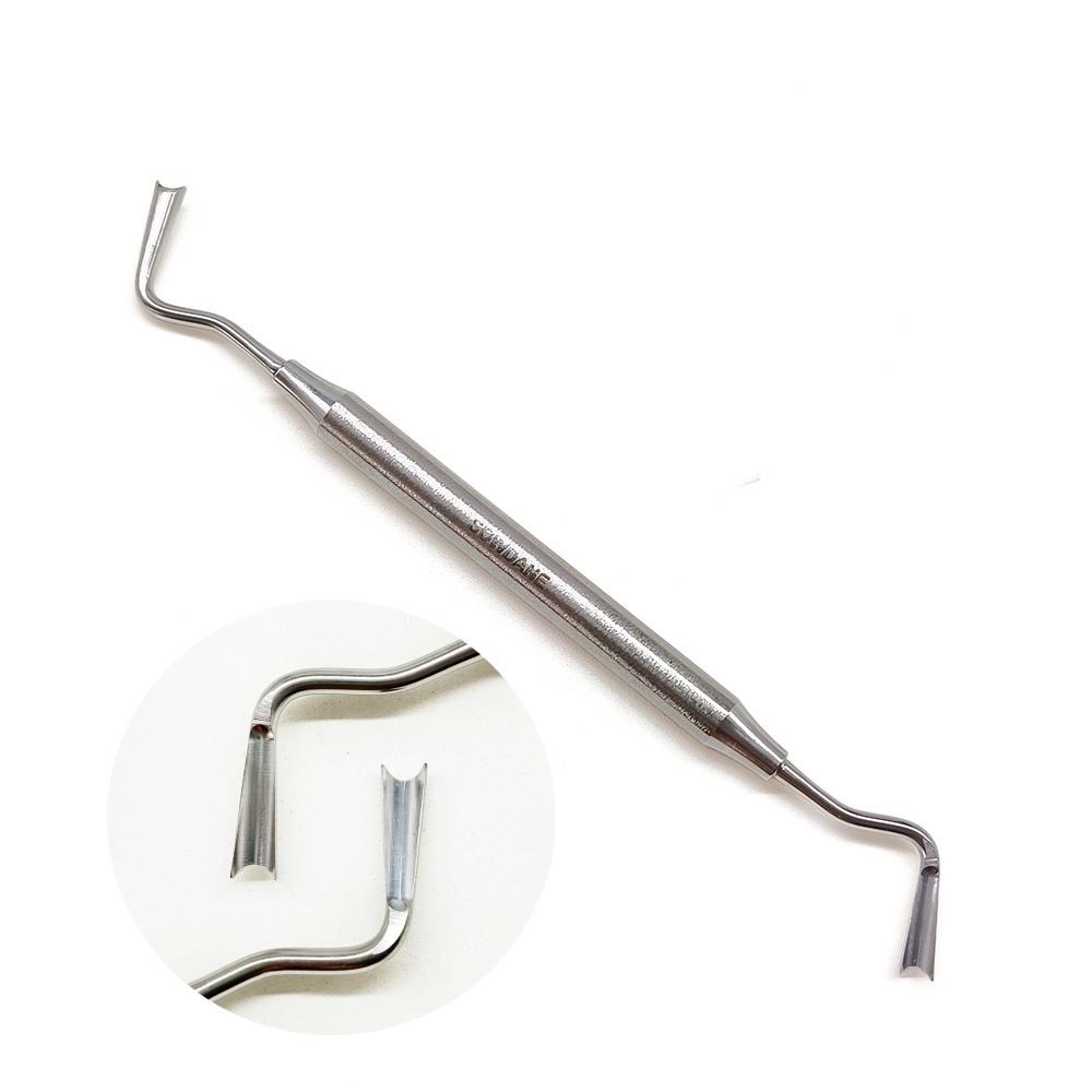 Nerezový zubný implantát, gingiválny retraktor, gingiválna retrakcia, zubný separátor ďasien, izolácia chirurgického nástroja s dvojitými koncami