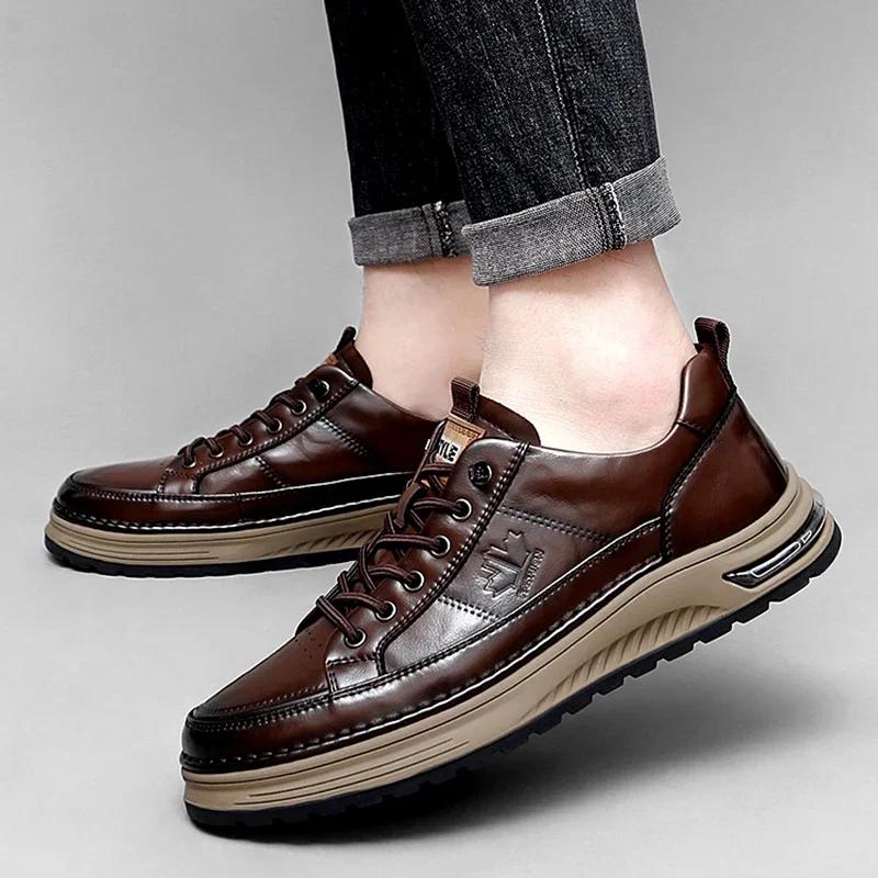 Quality Men's Cow Leather Casual Shoes 2025 Thick Soled Oxford Shoes Fashion New Men's Height Increasing British Style Shoes