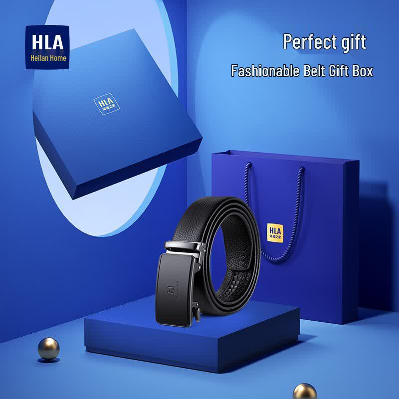 HLA Men s Genuine Leather Automatic Buckle Belt 120cm