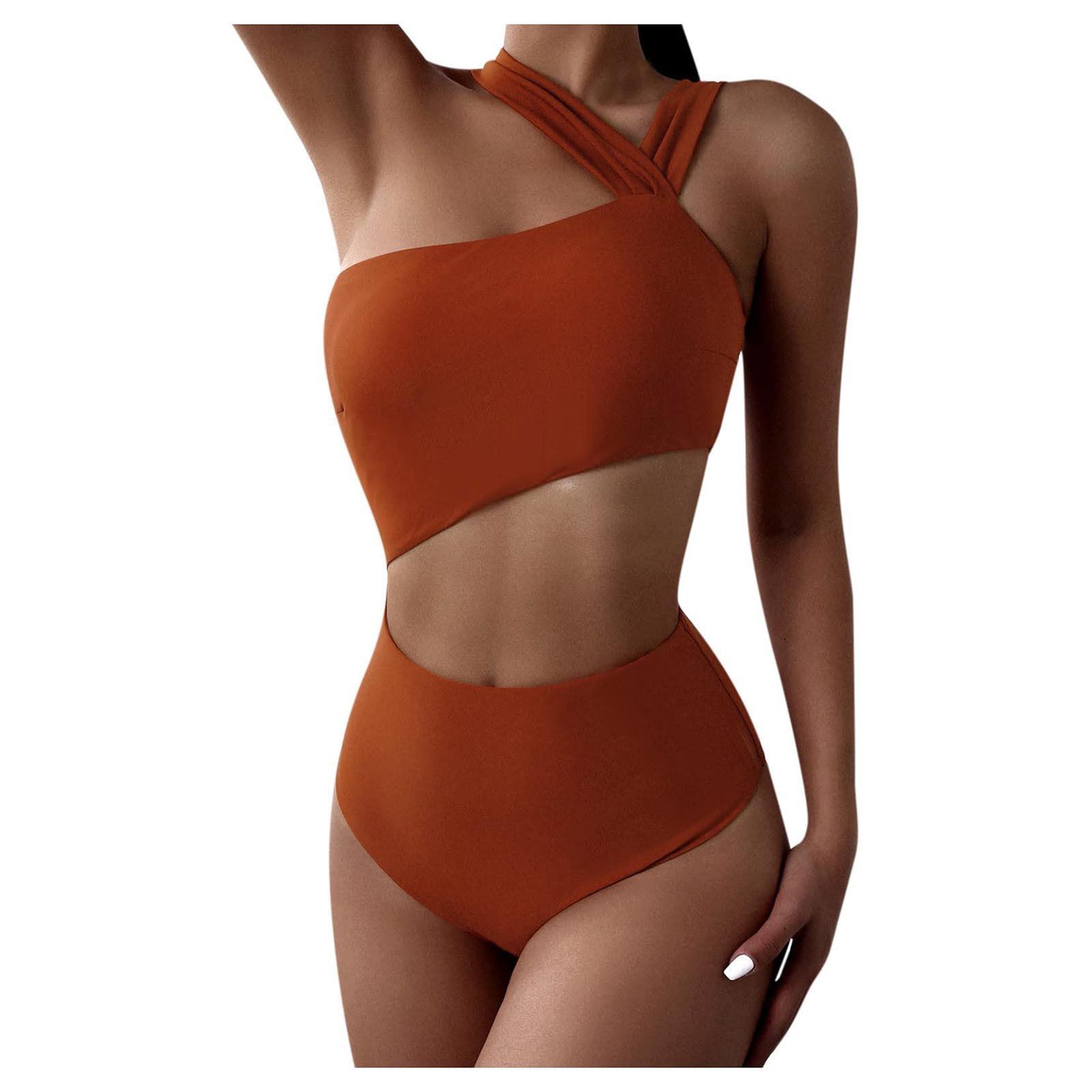 

Летний женский цельный купальник с нагрудником без стального кольца, однотонный купальник бикини с подвесными бретелями и бретельками M