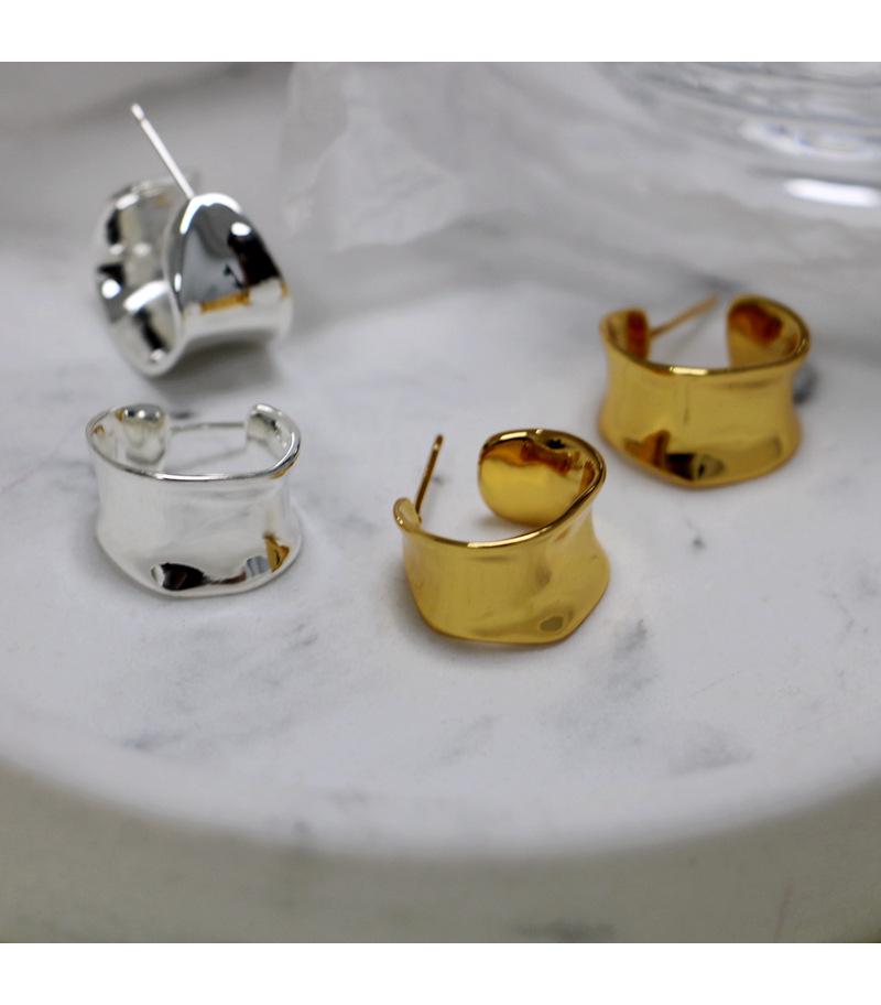 Gold-Plated Brass C-Shaped Minimalist Arc Earrings with 925 Silver Needles