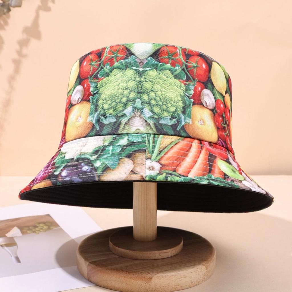 Printed Mushroom Vegetable Printed Bucket Hat Outdoor Sunshade Sunscreen Bucket Hat