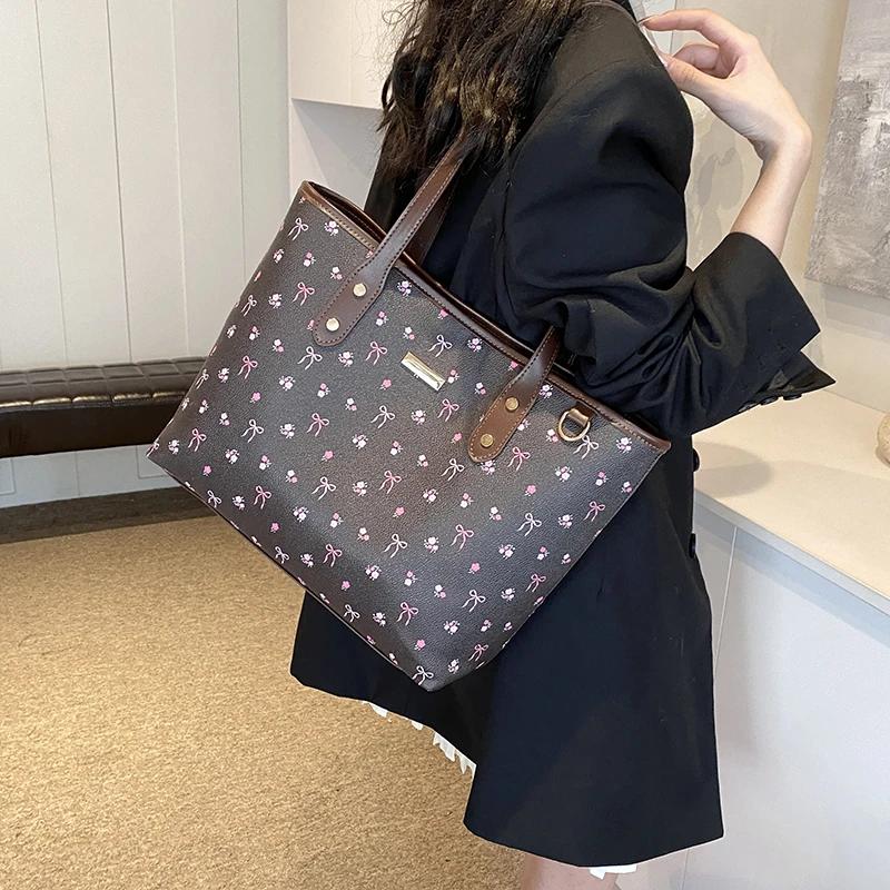 Květinové plně módní tašky přes rameno pro ženy Černá Plutonium Zip Bílá Velkokapacitní Univerzální Cestovní tašky Neformální