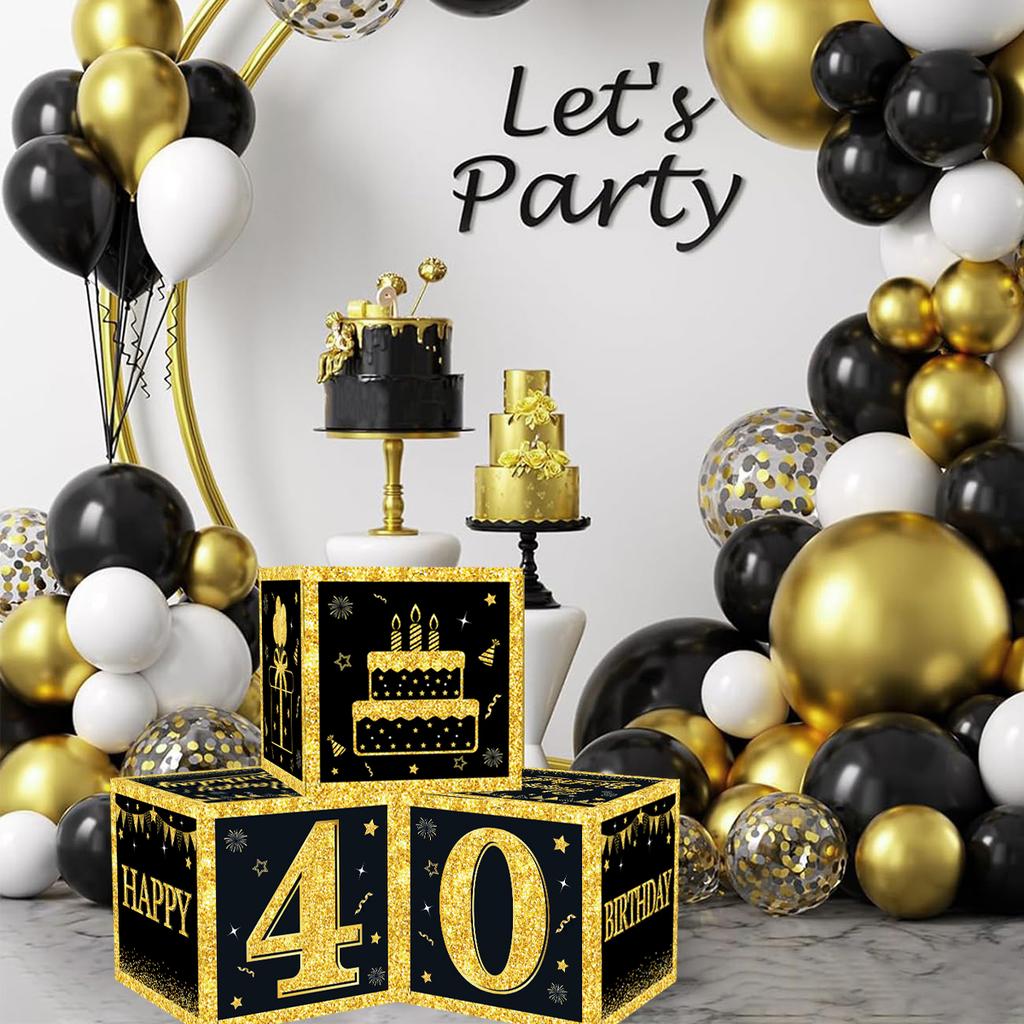 Black Gold Birthday Number Box Happy DIY 0-9 Birthday Party Decoration Kids Adults Birthday Party 18 30 40 50 Anniversary Decor