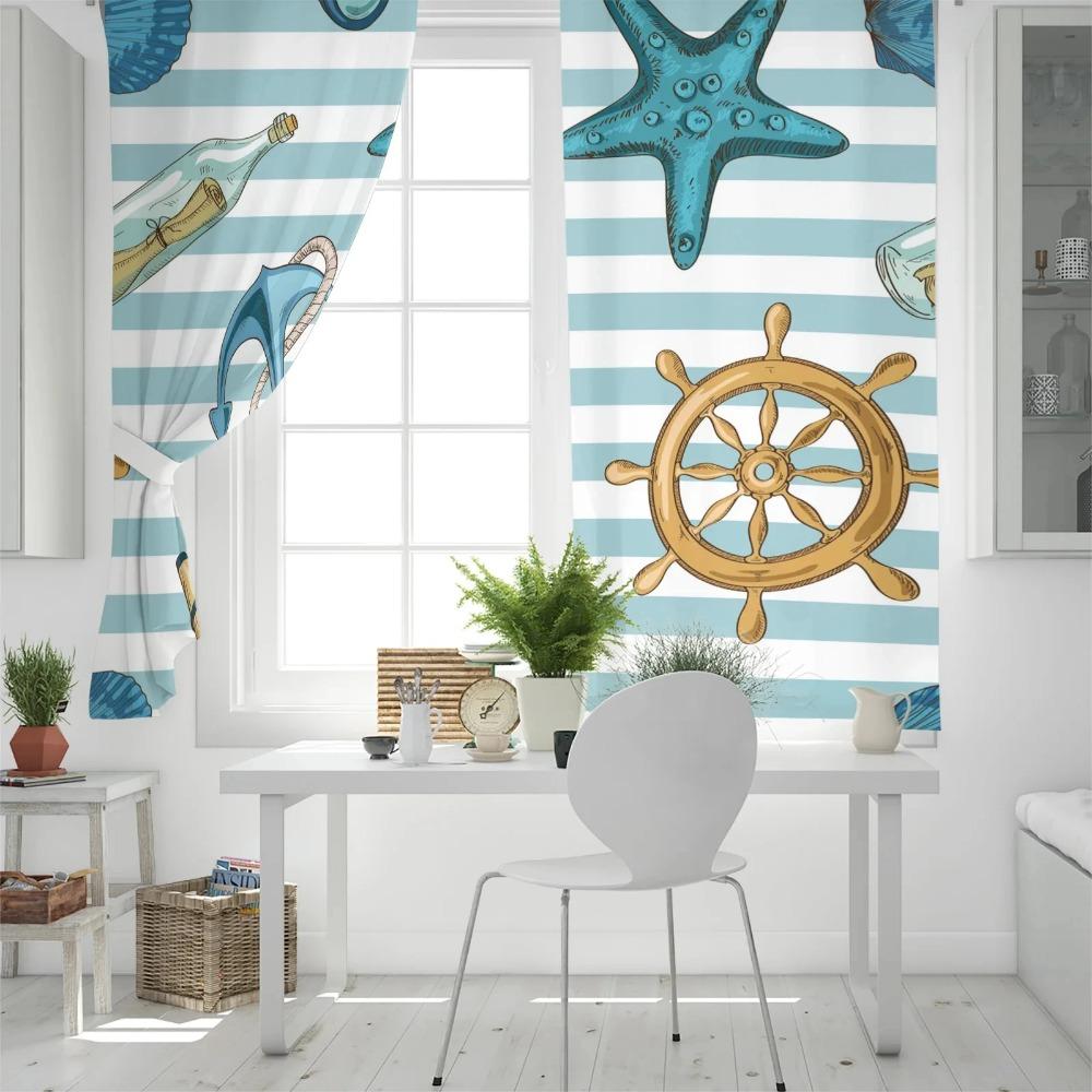 2 SZT Kotwica Rozgwiazda Paski Zasłony Okienne Sypialnia Kuchnia Draperie Panel Dekoracja Domu Zasłony do Salonu Od Podłogi do Sufitu