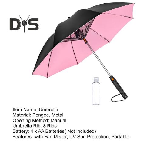 Deštník 3 v 1 s ventilátorem, bateriový provoz, UV ochrana proti slunci, přenosný, vodotěsný, větruodolný, letní, venkovní, slunečník proti dešti