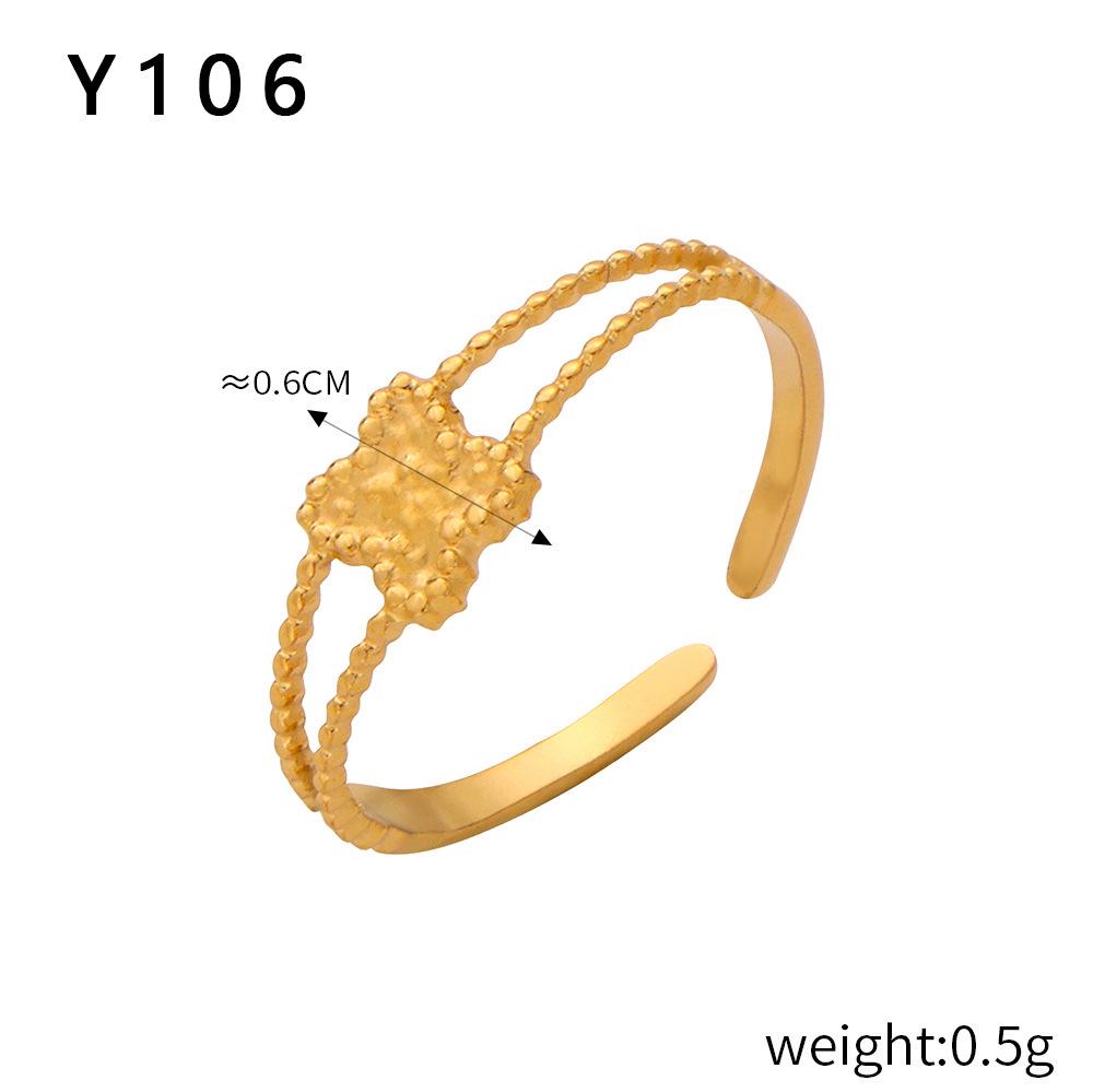 Gold Plated Geometric Crown Smiley Face & Snake Shape Open Ring Titanium Steel Jewelry Set One Size