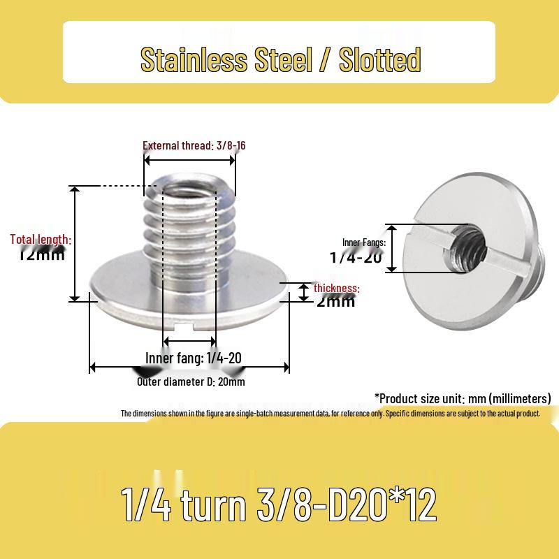 Stainless Steel 3/8 to 1/4 Pan Tilt Tripod Adapter with Dual Hole Conversion Nut