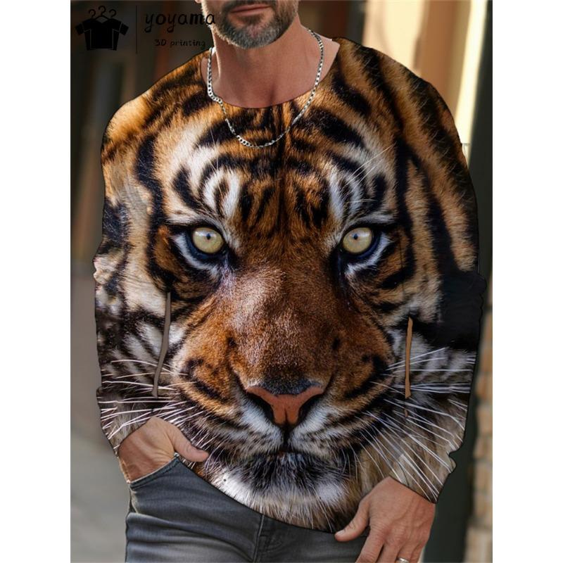 

Футболка с принтом тигра, мужская мода, футболки с принтом тигра, мужская одежда с 3D-принтом, дышащая, простая мужская футболка с длинным рукавом, топы 6XL