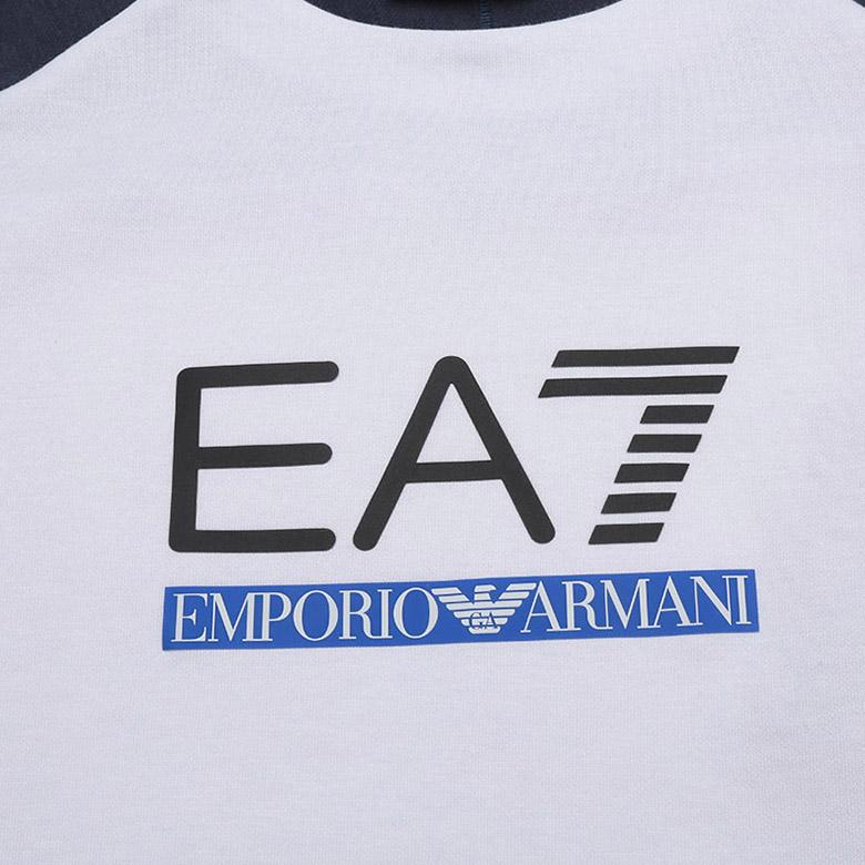 Emporio Armani EA7 SS22 Color Block Logo Crew Neck Sweatshirt Men Sweatshirt White 3LPM41-PJANZ-1100