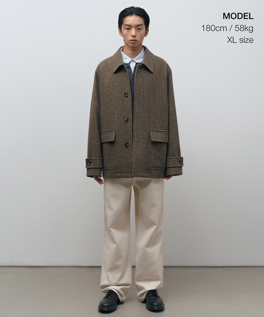 Musinsa Standard Wool Blend Tweed Oversized Half Balmacaan Coat [Brown]