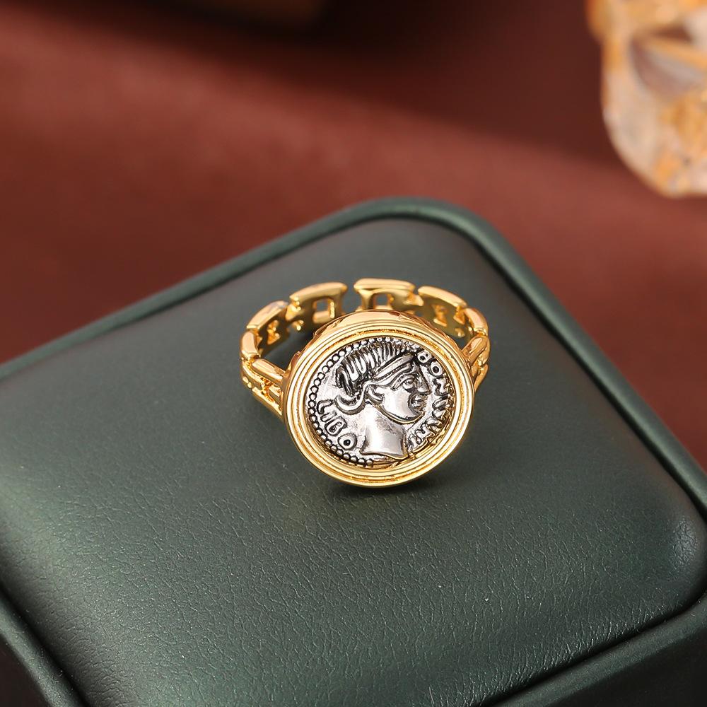 Vintage Court Style Portrait Adjustable Ring, Minimalist Fashion Chic Open Band, Unique Elegant Statement Jewelry Gift