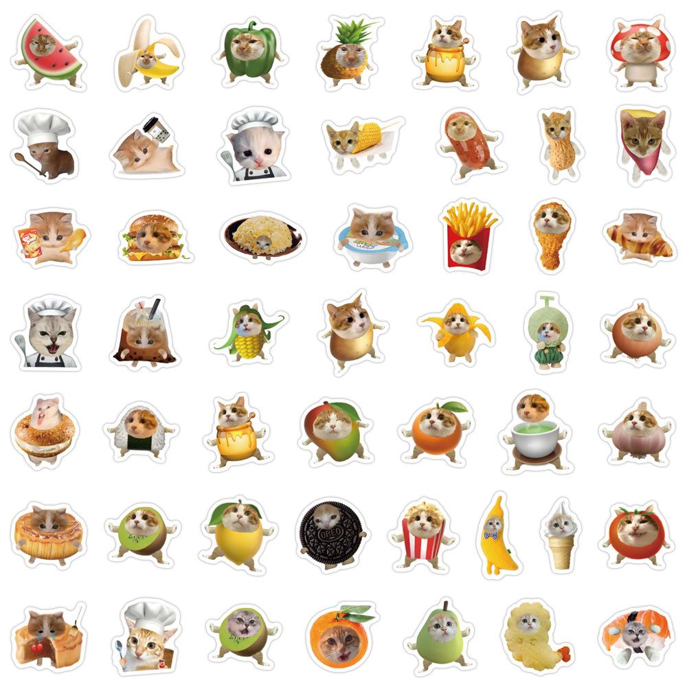 100 Autocolante Graffiti Amuzante cu Mâncare și Pisici Decorează Frigiderul, Skateboard-ul, Paharul cu Apă, Autocolante de Personalitate DIY