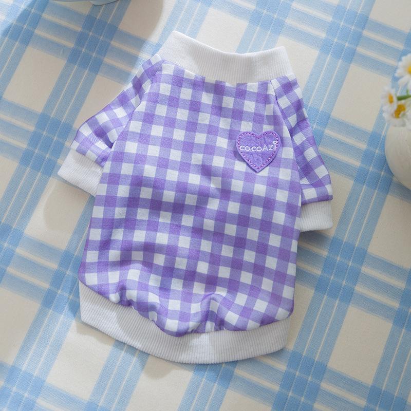 Love plaid spring summer thin breathable puppy dog clothing medium and small dog than bear cat two-legged pet clothing