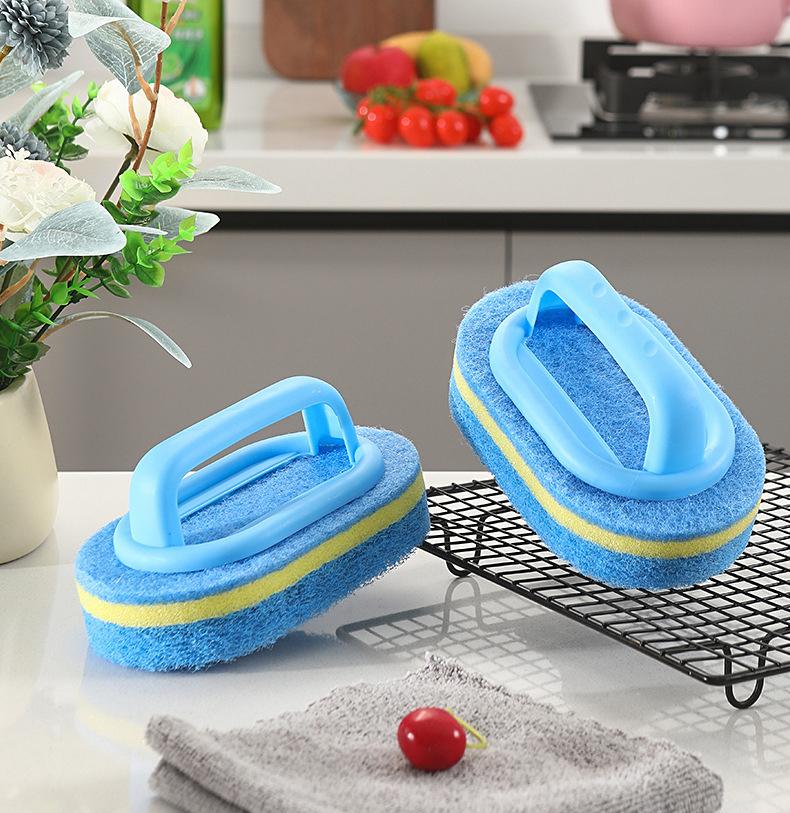 Cleaning Brush with Handle Kitchen Sponge Wipe Thickening Bathroom Tile Cleaning Sponge Household Stain Removal Clean Tools