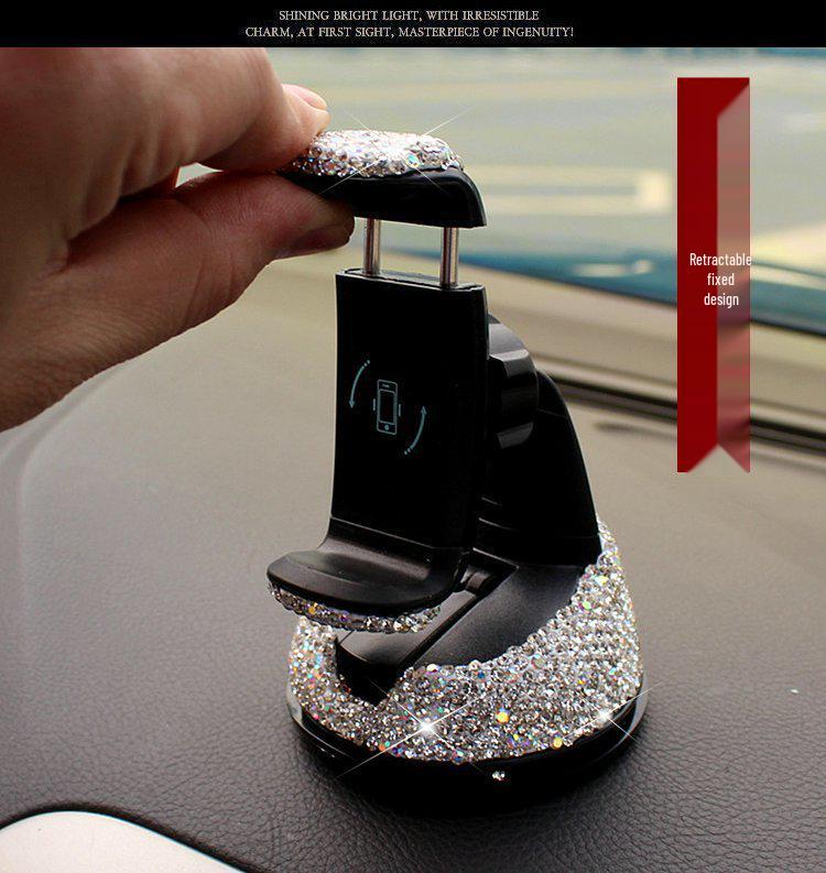Diamond-Studded Car Phone Holder: Air Vent & Suction Cup, Universal Multifunctional Mount for Women