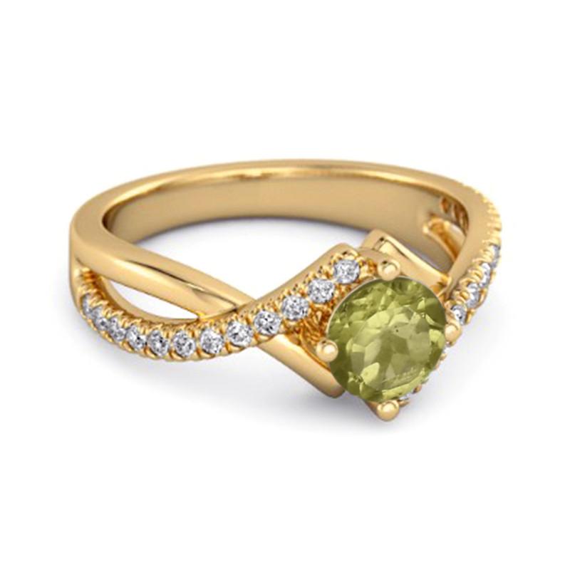 Peridot Split Band Crossover Pavé Ring - Sterling Silver Gold Vermeil